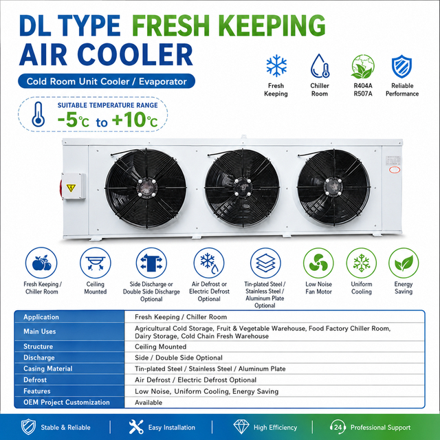 DL Type Stainless Steel Evaporator for Dairy Food Fresh Storage Cold Room Project