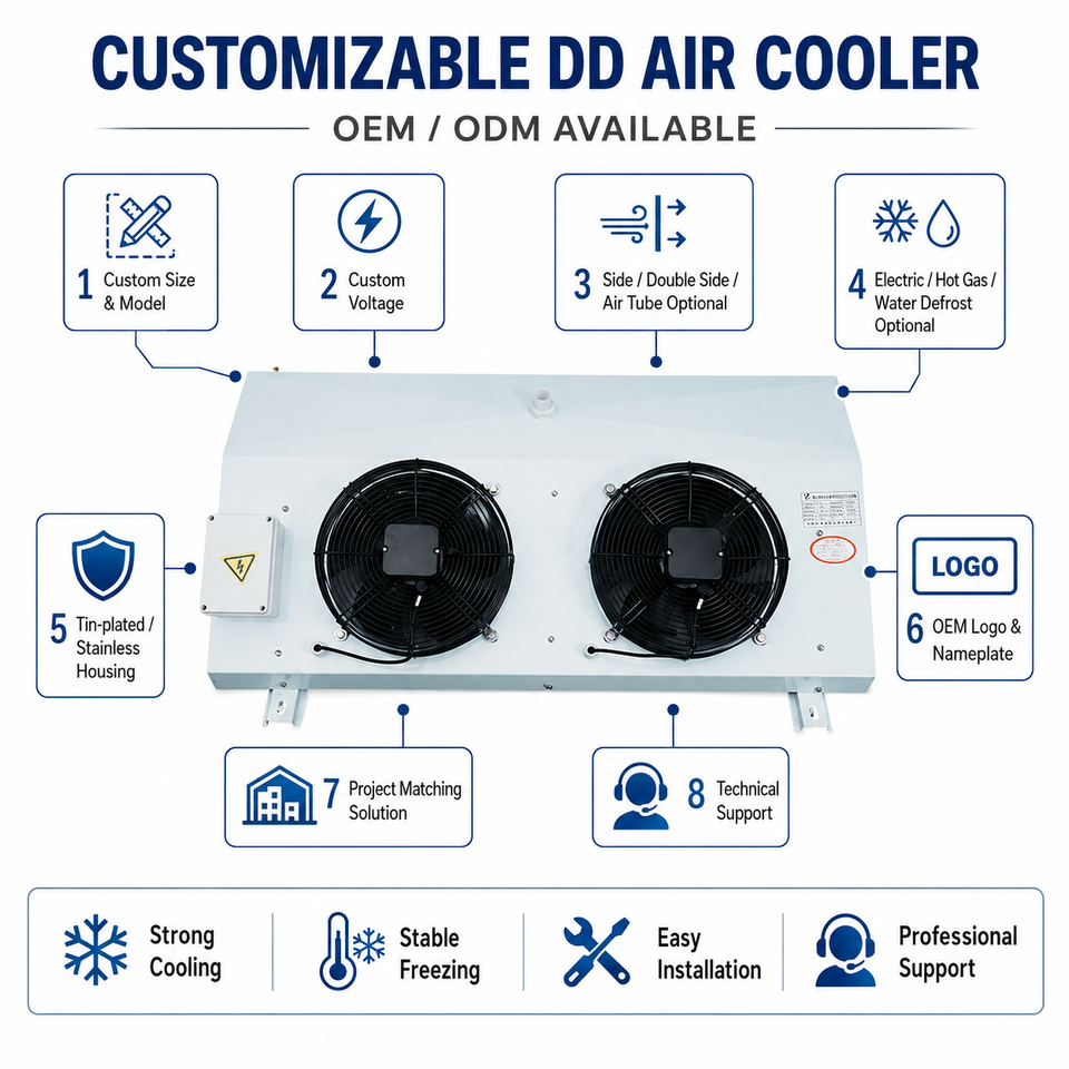 DD Type Industrial Freezer Room Unit Cooler Electric Defrost Evaporator for Cold Storage Project