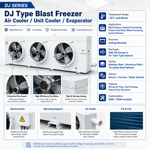 DJ Type Seafood Plant Evaporator for Blast Freezer Quick Freezing System
